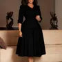 Mock Two-Piece 3/4-Sleeve Lapel Collar Plain Midi A-Line Blazer Dress