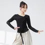 Long-Sleeve V-Neck Plain Ruffle Trim Dance Top