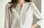 Elbow-Sleeve Striped Blouse