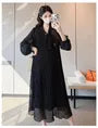 Maternity Long-Sleeve Tie-Neck Polka Dot Loose Fit Midi Dress