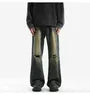 Mid Rise Washed Distressed Wide Leg Jeans