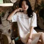 Short-Sleeve Crew Neck Plain Lace Trim Sundress