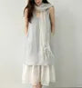Sleeveless V-Neck Plain Mesh Panel Loose-Fit Maxi Dress