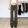 Low Waist Plain Pocket Slim-Fit Boot-Cut Cargo Pants