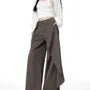 Mid Rise Plain Asymmetrical Wide Leg Dress Pants