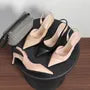 Stiletto Pointed Toe Plain Faux Leather Panel Slingback Sandals