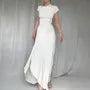 Short-Sleeve Asymmetrical Neck Plain Knot Ruched Slit Maxi Sheath Dress