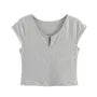 Cap-Sleeve Notch Neck Plain Cropped T-Shirt / Elastic Waist Skort