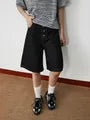 Mid Rise Button Fly Wide Leg Jorts