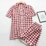 Couple Matching Pajama Set: Short-Sleeve Plaid Button Top + Shorts (Various Designs)