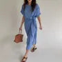 Short Sleeve Round Neck Plain Tie-Waist Midi Dress