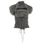 Cap-Sleeve Furry Crop Corset Top