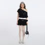 Short Sleeve Mock Two Piece Cold Shoulder Color-Block Slim-Fit Top