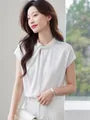 Cap-Sleeve Tie Neck Plain Blouse