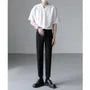 Elbow-Sleeve Notch Neck Plain Ribbed T-Shirt