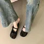 Hidden Wedge Split Toe Plain Faux Leather Mary Jane Mules