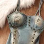 Studded Denim Crop Bustier Top