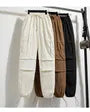 Drawstring Waist Plain Cropped Harem Cargo Pants
