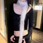 Plain / Leopard Print Faux Fur Narrow Scarf