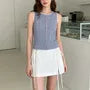 Low Waist Plain Pleated Drawstring Mini A-Line Skirt