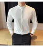Long-Sleeve Band Collar Plain Shirt