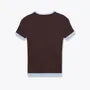 Short Sleeve Color-Block Ruffled-Trim Button-Up Slim-Fit Knit Top