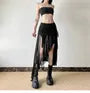 Mid Rise Sheer Panel Asymmetrical Hem Slit Midi Pencil Skirt