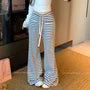 Drawstring Waist Striped Flared Knit Pants