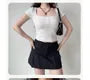 Short-Sleeve Scoop Neck Plain Slim Fit Crop T-Shirt
