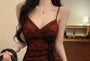 Spaghetti Strap V-Neck Lace Panel Ruched Mini Bodycon Dress