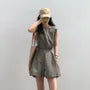 Sleeveless Round Neck Plain Belted Romper