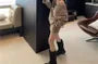 Crew Neck Drop Shoulder Plain Sweatshirt / High Waist Plain Mini Skirt / Flared Sweatpants