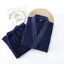 Pajama Set: Plain Long-Sleeve Plain Contrast Trim Kimono Top + Pants