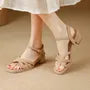 Chunky Heel Square Toe Plain Faux Leather Sandals