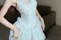Spaghetti Strap V-Neck Plain Lace Ruffle Trim Mini A-Line Dress