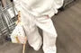 Off-Shoulder Safety Pin Accent Zipped Sweatshirt / Drawstring Waist Baggy Sweatpants