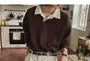 Unisex Long-Sleeve Two-Tone Loose-Fit Polo-Shirt