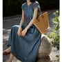 Cap-Sleeve Notch Neck Plain Midi A-Line Dress