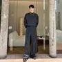 Set: Mock Neck Plain Single Breasted Blazer + Mid Rise Wide Leg Pants + Skirt