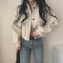 Stand Collar Single-Breasted Woolen Croped Jacket