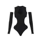 Cold-Shoulder Long-Sleeve Plain Cutout Bodysuit Top