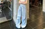 Off Shoulder Floral Accent Striped Crop Top / Mid Rise Plain Loose Fit Wide Leg Pants
