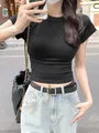 Short-Sleeve Crewneck Plain Crop T-Shirt