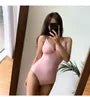 Spaghetti Strap V-Neck Plain Swimsuit