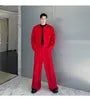 Set: Round Neck Plain Open Front Jacket + Mid Rise Wide Leg Dress Pants