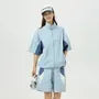 Couple Matching Short Sleeve Stand Collar Color Block Zip Windbreaker