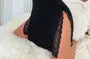 Spaghetti Strap V-Neck Lace Trim Slit Nightdress