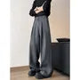 Mid Rise Plain Pleated Wide Leg Dress Pants