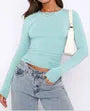 Long-Sleeve Round Neck Plain Slim-Fit Crop Top
