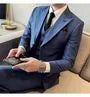 Set: Plain Single-Breasted Blazer + Vest + Straight Leg Dress Pants